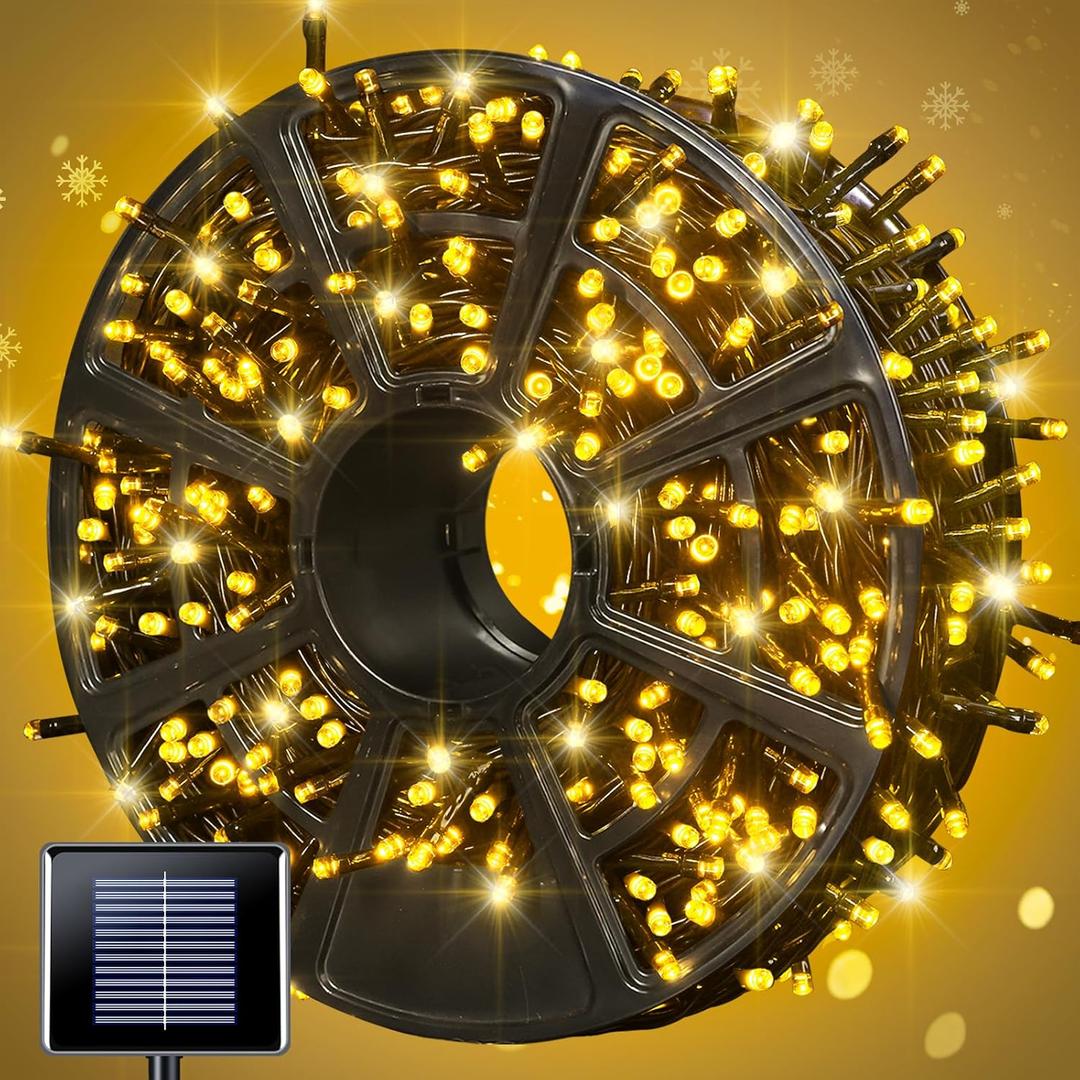 JMEXSUSS 600LED Solar String Lights Outdoor Waterproof, 206.7 ft Warm White Christmas Lights, 8 Modes Solar Tree Light for Patio Yard Garden Wedding Party Christmas Decorations