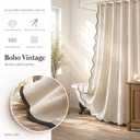 Linen Shower Curtain Beige Cute Black Scalloped Boho Modern Shower Curtains for Bathroom Set, 72" W x 72" L