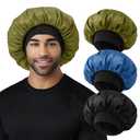 3Pcs Satin Bonnets for Women Men, Hair Bonnet for Sleeping With Soft Elastic Band, Silk Sleep Bonnet for Curly Hair Braids(Color 03)