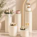 5 Pack White Cylinder Stands for Party, Foldable Cardboard Cylinder Pedestal Stands with Acrylic Plates, 11.8 in Cake Display, Cylinder Tables for Parties, Cilindros para Fiestas Redondos Blancos