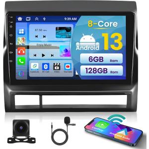 [8 Core 6G+128G] Android Car Stereo for Toyota Tacoma 2005-2015 with Wireless Carplay Android Auto, 9 Inch HD Touchscreen with GPS WiFi FM/RDS Radio Bluetooth 32EQ/DSP SWC Backup Camera MIC