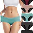 TIICHOO Period Underwear Heavy Flow Incontinence Underwear for Women Menstrual Panties Leakproof 5 Pack (2 Black/1 Turquoise Green/1 Rose Gold/1 Matcha Green, Large)