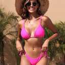ZAFUL Women's Triangle Bikini Floral String Bikini Set Two Piece Swimsuit Bathing Suits (Pink, S)