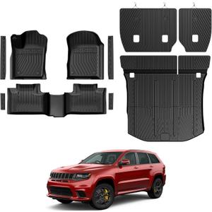 Floor Mats for Jeep Grand Cherokee 2011-2021 & 2022 (Not for WL), All Weather Floor Mats Trunk Cargo Liner with Backrest Protectors and Door Sill Guards Accessories, Full Coverage Set