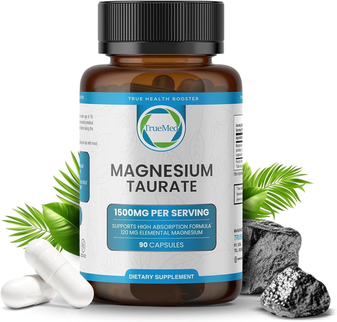 Natural Magnesium Taurate Supplement 1500 mg with 90 Capsules - 30 Days Supply for Sleep Support, Heart Health, Relaxation, Blood Pressure Balance, and Energy Boost (Exp: 12/2025)