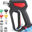 Pressure Washer Short Gun with Swivel, 5000 PSI/10.5 GPM High Power Washer Gun with 5 Nozzle Tips, 3/8'' Quick Connect and M22-14mm and M22-15 mm Fitting