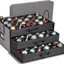 HOLDN STORAGE Christmas Ornament Storage Box with Dividers, Holds 72 Ornaments (3 Inch), Large Ball Storage Container with 3 Removable Trays, Durable and Portable - Gray