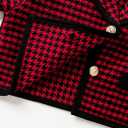 WDIRARA Girl's 2 Piece Houndstooth Outfits Tweed Jacket and Skirt Set Tea Party Suits (Red, M)