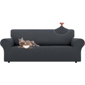 LURKA Stretch Sofa Slipcovers 1 Piece Couch Covers for 3 Cushion Couch Sofa Furniture Protector Full Sofa Covers with Elastic Bottom for Kids and Dog (Dark Grey, Large)