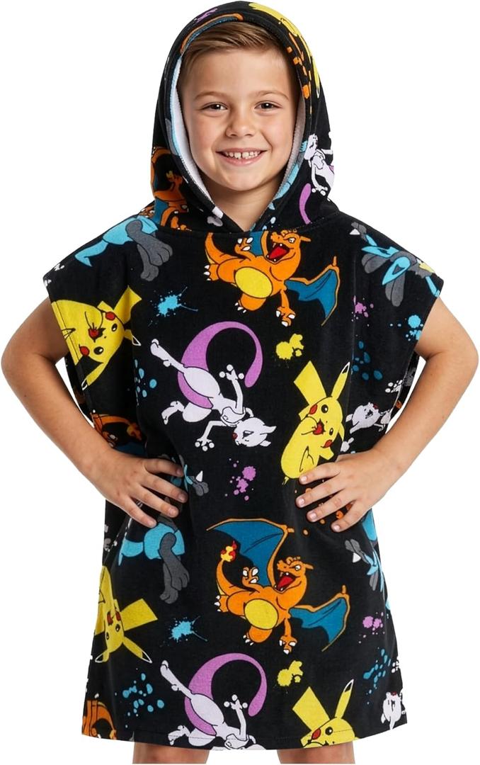 Pokemon Bath Towels 100% Cotton Towels Kids Teens Beach Pool Shower Travel Essentials (Black/Multi, 6-9 Years)