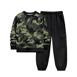NECIOUS Boy Clothes Fall Winter Clothing Fashion Boys Outfits Camouflage Sweatshirt and Sweatpant with Pocket 2 Piece Teens Boys Sweatsuit 10-12 Green Black (Green)