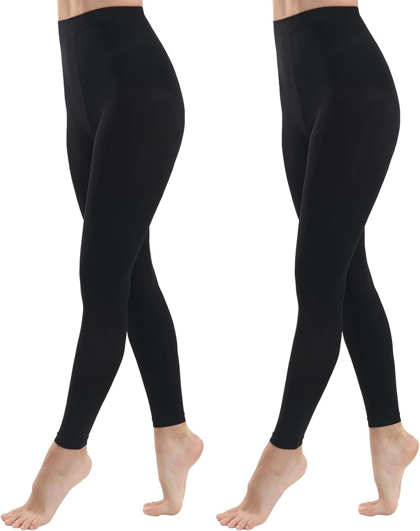 MANZI Footless Tights for Women Dance Tights 40 Denier Semi Opaque Pantyhose 2 Pairs (Small-Medium, Black)