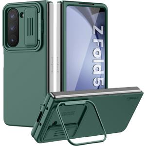 Nillkin Samsung Galaxy Z Fold 5 Case with Metal Kickstand [Slide Camera Cover] CamShield Silky [Liquid Silicone ] Case for Galaxy Z Fold 5 5G Slim Pockets Fit Protective Case Green