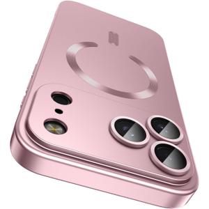 LEKEVO Magnetic for iPhone 17 Pro Case [Compatible with MagSafe][Built-in Camera Lens Protector] Slim Thin Soft Silicone Bumper Shockproof Metallic Luster Phone Case (Rose Gold)