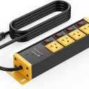 CCCEI Heavy Duty Surge Protector Power Strip 20 Amp Individual Switches. 25FT 12 Gauge Extension Cord with Multiple Outlets. Kitchen, Garage, Shop, Industrial Wall Mount Electric Extender, Yellow.