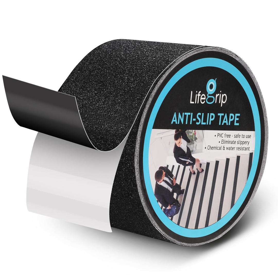 Lifegrip Anti Slip Tape, 4 Inch x 60 Foot Non-Slip Traction Grip Tape for Stairs, Waterproof Stair Treads Grip Non Slip, Non Skid Tape for Steps, Outdoor Black Grip Tape (4" X 60')