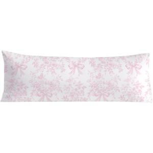 Chinoiserie Pink and White Floral 20x54 Body Pillow Cover, Chinoiserie Decor, Pink Coquette Bow Flowers Grand Millenial Decorative Long Body Pillow Cases for Bed Couch