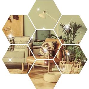 DIY Wall Decals Acrylic Mirror Sticker Set, Hexagon Mirror Wall Stickers for Living Room Bedroom Decor (Gold) (20*17*10cm)