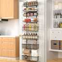 Moforoco Over The Door Pantry Organizer, Pantry Door Organizer Shelves, Kitchen Organizers and Storage, Hanging Basket Wall Spice Rack Seasoning Shelves, Laundry Room Bathroom accessoriesBlack