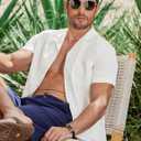 JMIERR Men's Casual Button Down Shirts Short Sleeve Textured Summer Beach Shirt Cuban Vacation Shirts with Pocket (White, M)
