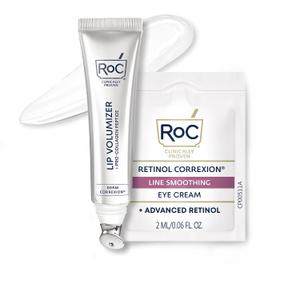 RoC Derm Correxion Lip Volumizer - Lip Plumper Peptide Treatment with Hyaluronic Acid & Vitamin E + Line Smoothing Eye Cream Packette