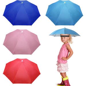 4 Pack 20.5" Hands-Free Head Umbrella Hats for Kids, Multicolor Folding Waterproof Umbrella Cap With Head Strap for Outdoor Party, Fishing, Sun, Rain, Snowy, Beach, Hiking