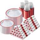 Goodluck 700 Piece Red Plastic Dinnerware Set for Party, Clear Disposable Plates for 100 Guests, Include: 100 Dinner Plates, 100 Dessert Plates, 100 Pre Rolled Napkins with Cutlery Set, 100 Cups