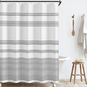 Jinchan 60 Inch Stall Black and White Shower Curtain for Bathroom Modern Farmhouse Striped Waterproof Fabric Shower Curtain Set with 10 Hooks Machine Washable 60x72 Inches
