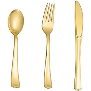 N9R Gold Plastic Silverware - Gold Plastic Utensils Set - Tableware Flatware Kit 43Forks, 10 Spoons, 8Knives Disposable Cutlery Set for Party, Wedding, Birthday