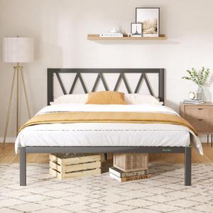 Novilla King Bed Frame with Headboard, 14 Inch Platform Bed Frame No Box Spring Needed, Metal King Size Bed Frame with Storage Space, Wooden Slats Support, Easy Assembly, Black