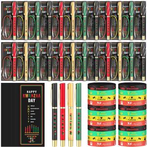 Ctosree 24 Set Happy Kwanzaa Gifts Bulk Ballpoint Pens with Greeting Cards Kwanzaa Ballpoint Pens Bookmark Card and Silicone Bracelet Heritage Holiday Party Favors Goodie Bag Fillers Stuffers