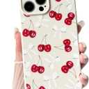 NITITOP Compatible with iPhone 14 Pro Max Case Cute Cherry Bow Ribbon Design for Women Girls Soft TPU Fit Slim Stylish Full Camera Protection Phone Cover - White Color