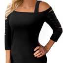 Bellelily Womens Cold Shoulder Tops Ladder Cut Out Shirt Square Neck Half Sleeve Blouses Sexy Casual Summer 2025 L