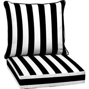 Arden Outdoor Deep Seat Cushion Set, 24 in x 24 in, Weather-Proof, Rain-Proof, Fade Resistant Patio Cushion for Chair, Sofa, and Couch Black Cabana Stripe