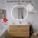 Niccy Half Moon Round LED Bathroom Mirror for Wall, 24" Irregular LED Mirror with Anti-Fog, 3-Color Adjustal, Dimmable, Semi Circle Frameless Makeup Mirror for Bathroom, Explosion-Proof