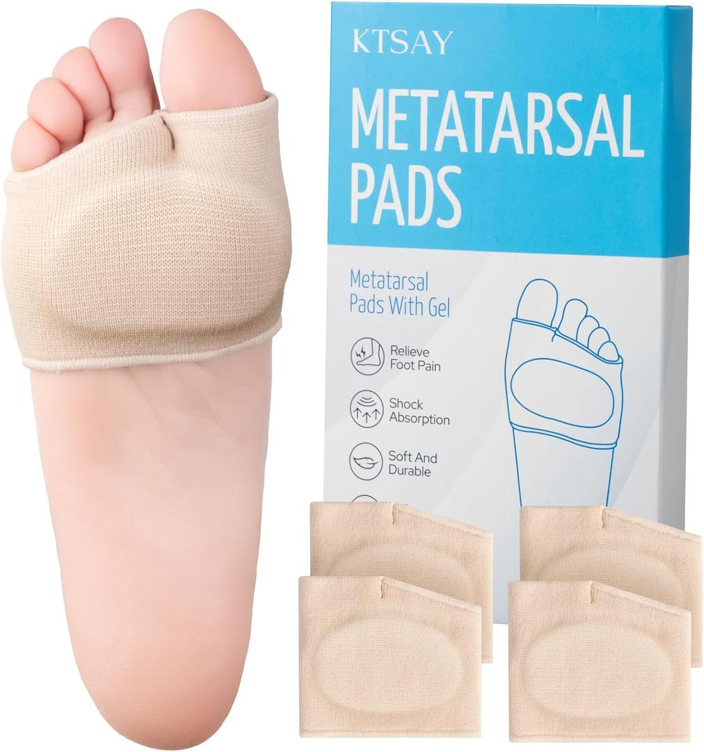 KTSAY 2 Pairs Metatarsal Pads with Gel Pad for Women and Men, Foot Pads for Ball Pain Relief, Morton's Neuroma, Metatarsalgia Support(Beige, Medium)