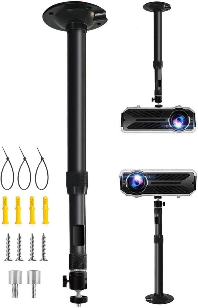 2-Be-Best Projector Mount 360° Rotatable Projector Ceiling Mount Length 16 to 25.6 in / 41 to 65cm Ceiling Projectors Mounts Adjustable Bracket for Mini Projectors Black, 16-25.6in