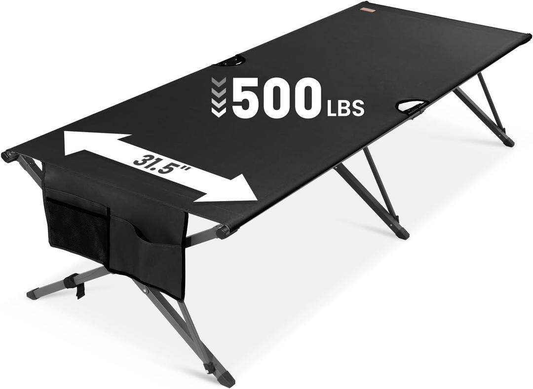 HOMECALL 34.1'' Heavy Duty Camping Cot for Adults, 500 lbs Capacity, Supports Up to 6.9ft, Military Folding Portable Cot with Carry Bag for Camping, Travel, Guest & Emergency Use, Black, X-Large