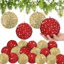 Lyrow 24 Pcs 4" Glitter Christmas Ball Ornament Set Christmas Ball Bulk Xmas Sequin Foam Hanging Ornament Decorative Hanging for Tree Party Holiday Decor(Gold, Red)