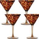Honeydak Set of 4 Tortoise Leopard Print Martini 9oz Brown Rocks Glasses Stylish Stemless Cocktail Cups Glass Glassware Tumbler Ideal for Gin, Tequila, Vodka, Soft Drinks