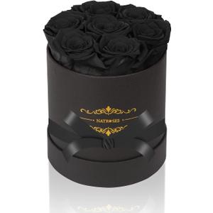 NATROSES 7 Piece Preserved Roses in a Box, Preserved Flowers for Birthday, Flower Gifts for Mothers Day (Black) (Medium)