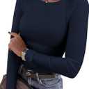 PRETTYGARDEN Women 2026 Fall Clothes Long Sleeve Shirts Ribbed Knit Fitted Basic Tee Going Out Tops Underscrub Casual Outfits (Medium, Navy Blue)