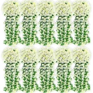 Yuxung 10 Pack Artificial Hanging Flowers Fake Hanging Plants Violet Ivy Fake Hanging Plant for Wall Home Patio Room Garden Wedding Indoor Outdoor Fall Decoration (White)