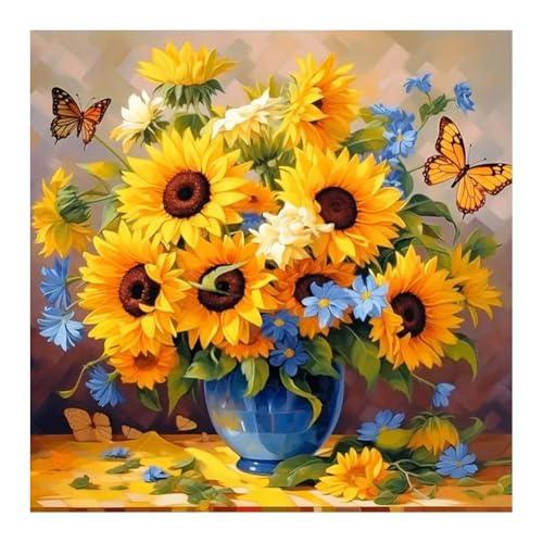 SJUTOUCI Diamond Art Painting Kits for Adults, Sunflower Diamond Art Kits for Beginners, 5D DIY Full Drill Gem Craft for Home Decor Gift 12x12 inch/30x30cm, Flower