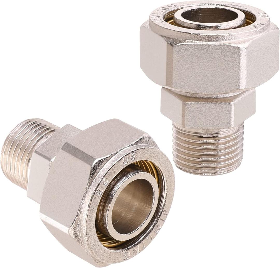 3/4 Straight Air Piping Fittings, 3/4 x 1/2 Male NPT Threads Adapter Fittings, Seal Taped Needed, Brass-Nickel Plated, 2PCS For Shop Compressed Air Line System