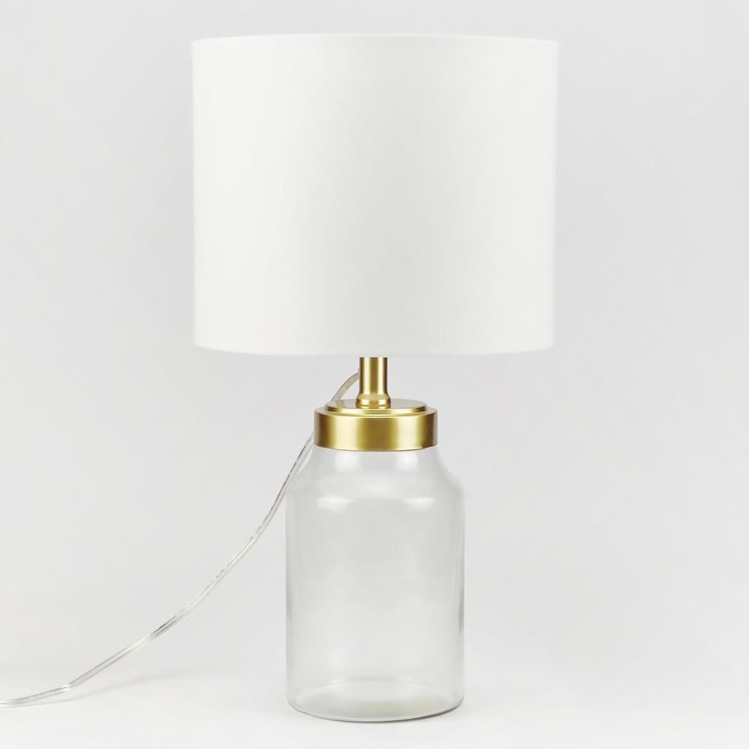 20" H Clear Glass Fillable Table Lamp with White Shade (Bulb Not Included) (Gold)