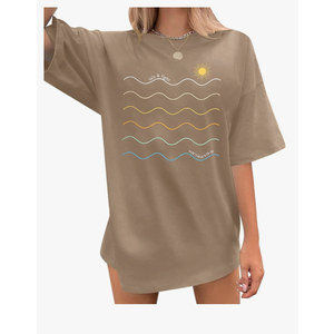 Oversized Sunshine Shirt Women Vintage Sun Print Graphic Tee Hiking T-Shirts Boho Summer Short Sleeve Top 2XL