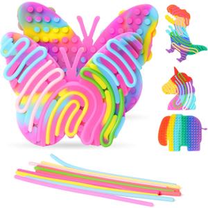 INKLAB 4PCS Sensory Activity Board Silicone Fidget Toy, Fidget Toys for Calming, Stress, Anxiety, ADHD and Autism, Sensory Boards for Kids 5-7, Ages 3+ & Adults, Rainbow