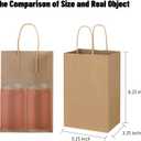 Toovip 100 Pack 5.25x3.25x8.25 Inch Small Plain Brown Kraft Paper Bags with Handles Bulk, Gift Bags for Favor Grocery Retail Party Birthday Shopping Business Goody Craft Merchandise Take Out Sacks