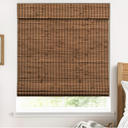 UNISHADES Cordless Bamboo Roman Shades for Windows, 100% Blackout Backing Fabric for Light Blocking, 21" W × 64" H - Penang Teak